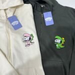 Hoodies/camisetas pareja Snoopy con traje de dinosaurio con cierre o sin cierre bordado