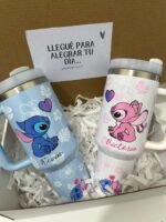 Vaso tipo stanley de 40 oz pareja Stitch y Angel